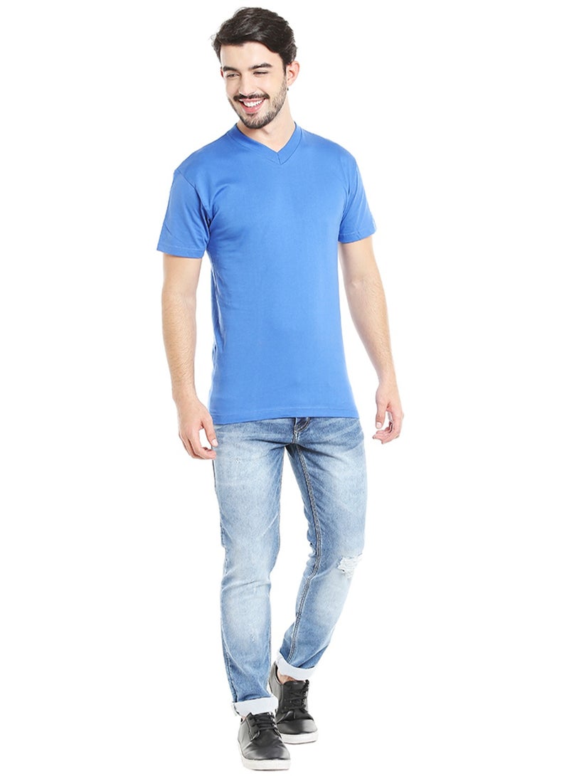 MEN'S V-NECK COTTON T-SHIRT (PACK OF 3) - BLUE