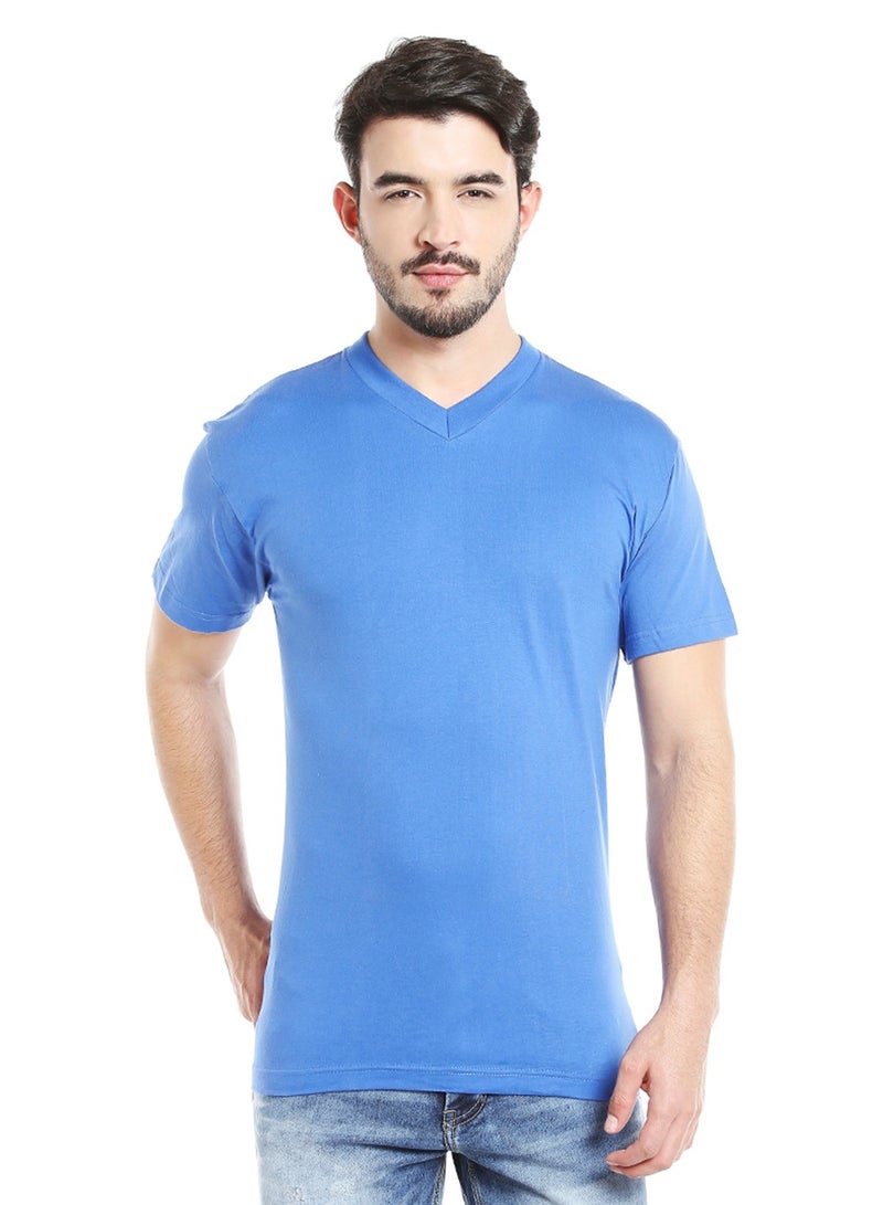 MEN'S V-NECK COTTON T-SHIRT (PACK OF 3) - BLUE