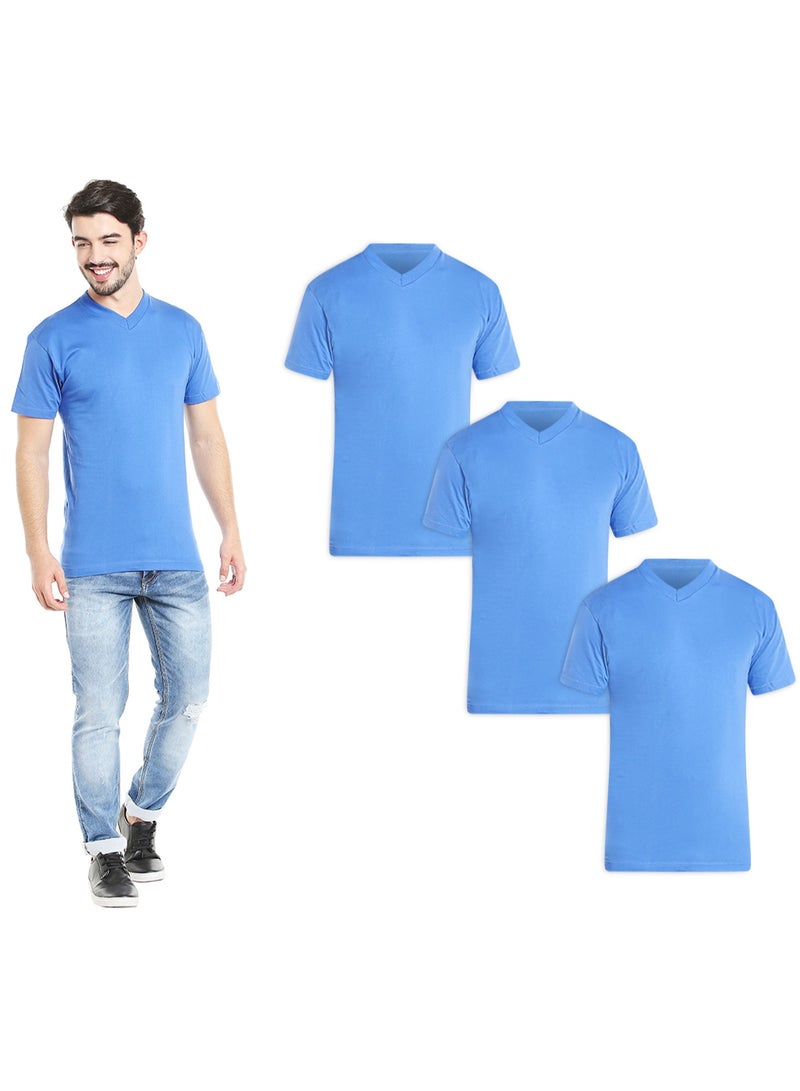 MEN'S V-NECK COTTON T-SHIRT (PACK OF 3) - BLUE