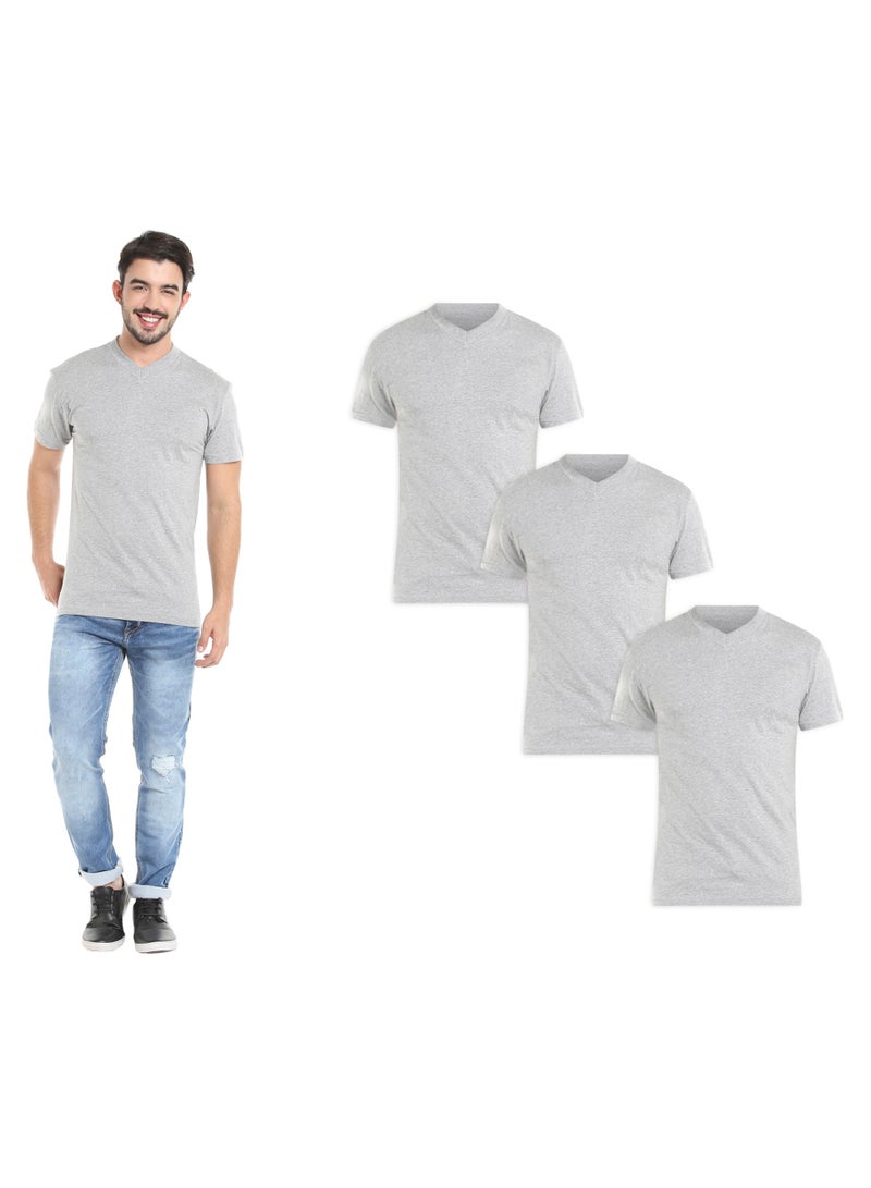 MEN'S V-NECK COTTON T-SHIRT (PACK OF 3) - GREY