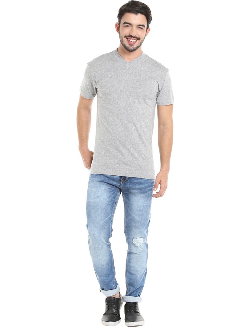 MEN'S V-NECK COTTON T-SHIRT (PACK OF 3) - GREY