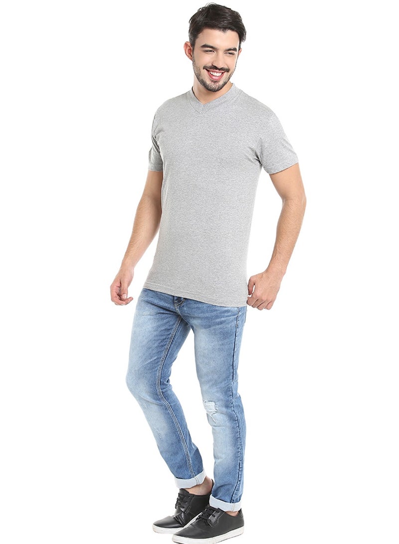 MEN'S V-NECK COTTON T-SHIRT (PACK OF 3) - GREY