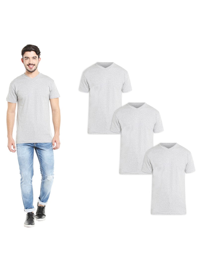 MEN'S V-NECK COTTON T-SHIRT (PACK OF 3) - GREY