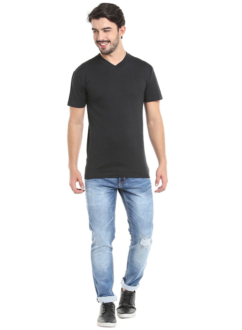 MEN'S V-NECK COTTON T-SHIRT (PACK OF 3) - BLACK