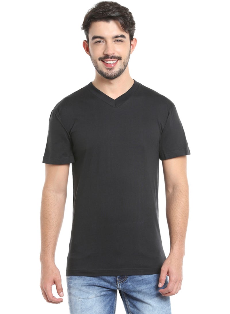 MEN'S V-NECK COTTON T-SHIRT (PACK OF 3) - BLACK