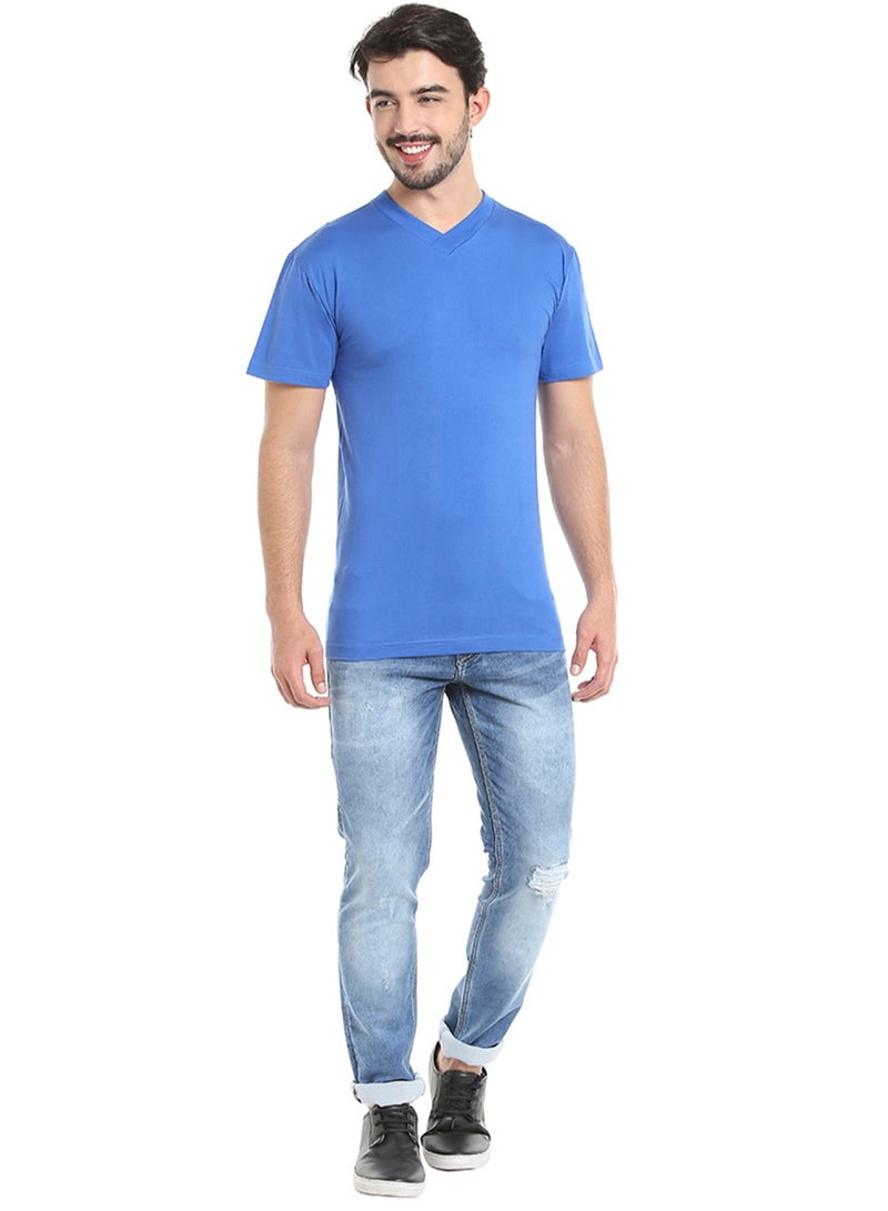 MEN'S V-NECK COTTON T-SHIRT (PACK OF 3) - BLUE