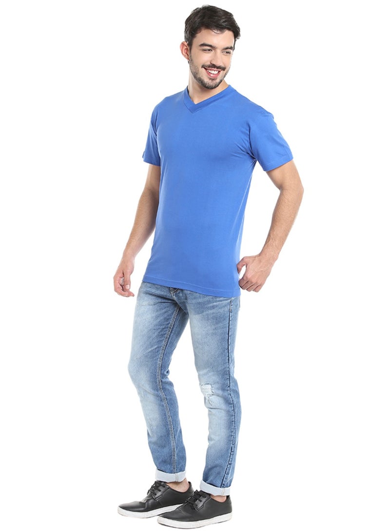 MEN'S V-NECK COTTON T-SHIRT (PACK OF 3) - BLUE