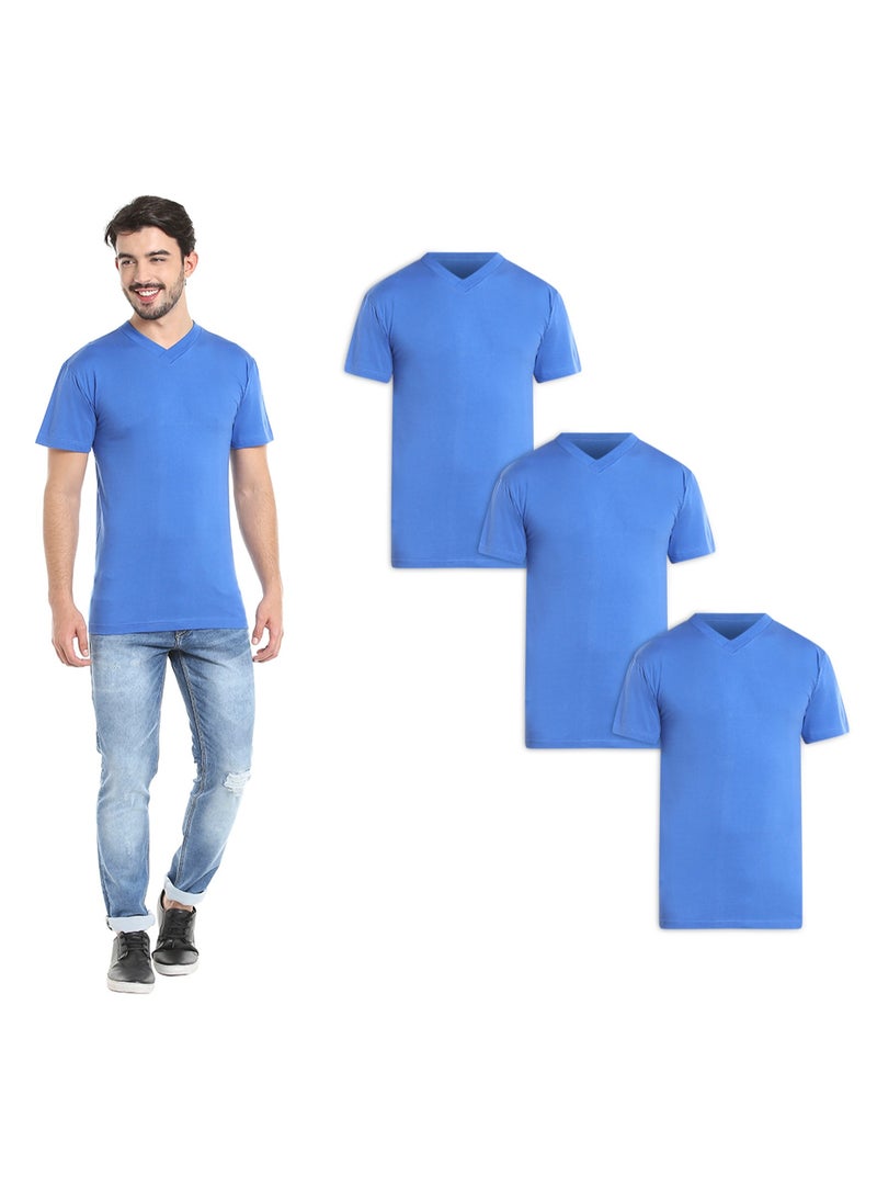 MEN'S V-NECK COTTON T-SHIRT (PACK OF 3) - BLUE