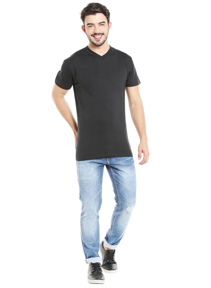 MEN'S V-NECK COTTON T-SHIRT (PACK OF 3) - BLACK