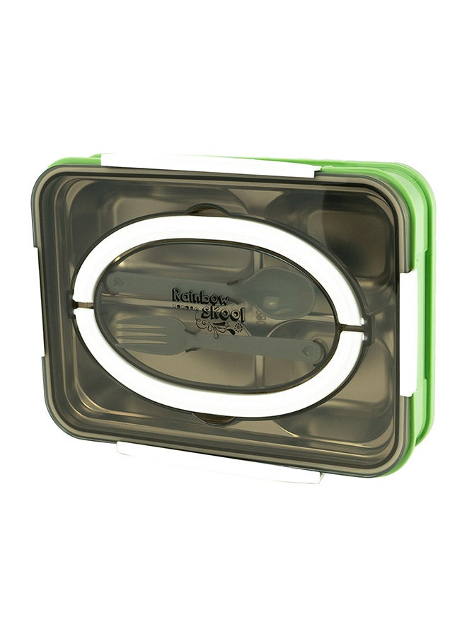 Rainbow Skool - 4 Compartment Stainless Steel Lunchbox - Green/White