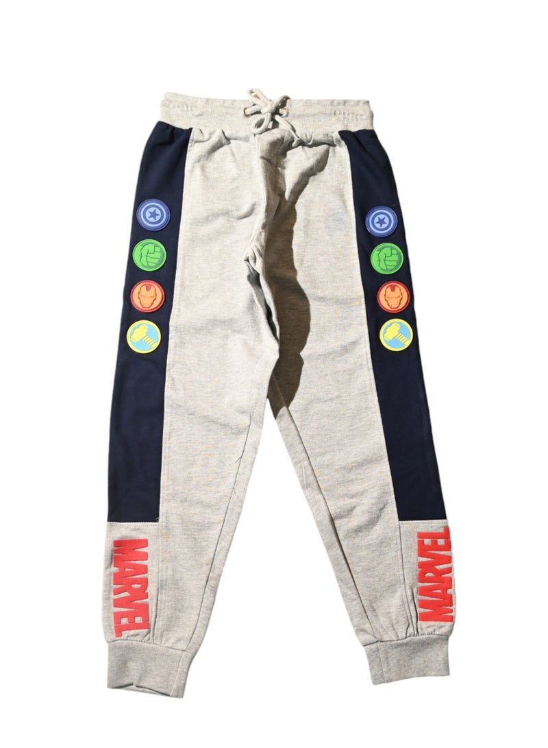 Avengers Joggers with Superhero Logos, Drawstring Waist, Grey