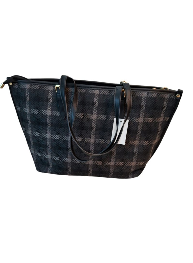 Tote Bag for Women  Plaid Shoulder High-Quality Material with Secure Fastening, Permanent Strap, Assorted Print Pattern, Trimmed Style