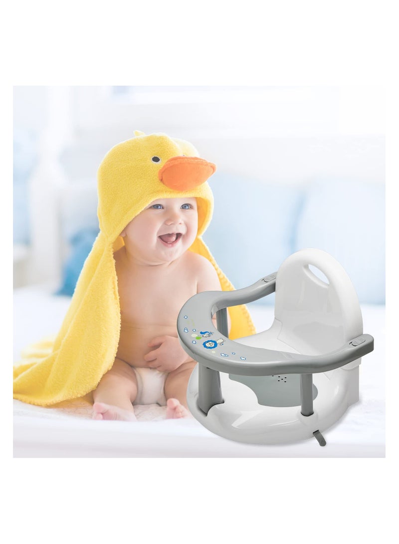 Foldable Baby Bathtub Seat, Non-Slip Newborn Infant Baby Bath Chair for Bathtub, Cute Shape Baby Bath Seat Baby Shower Chairs for Tub Sitting up, Surround Bathroom Seats for Baby 6-18 Months (Grey)