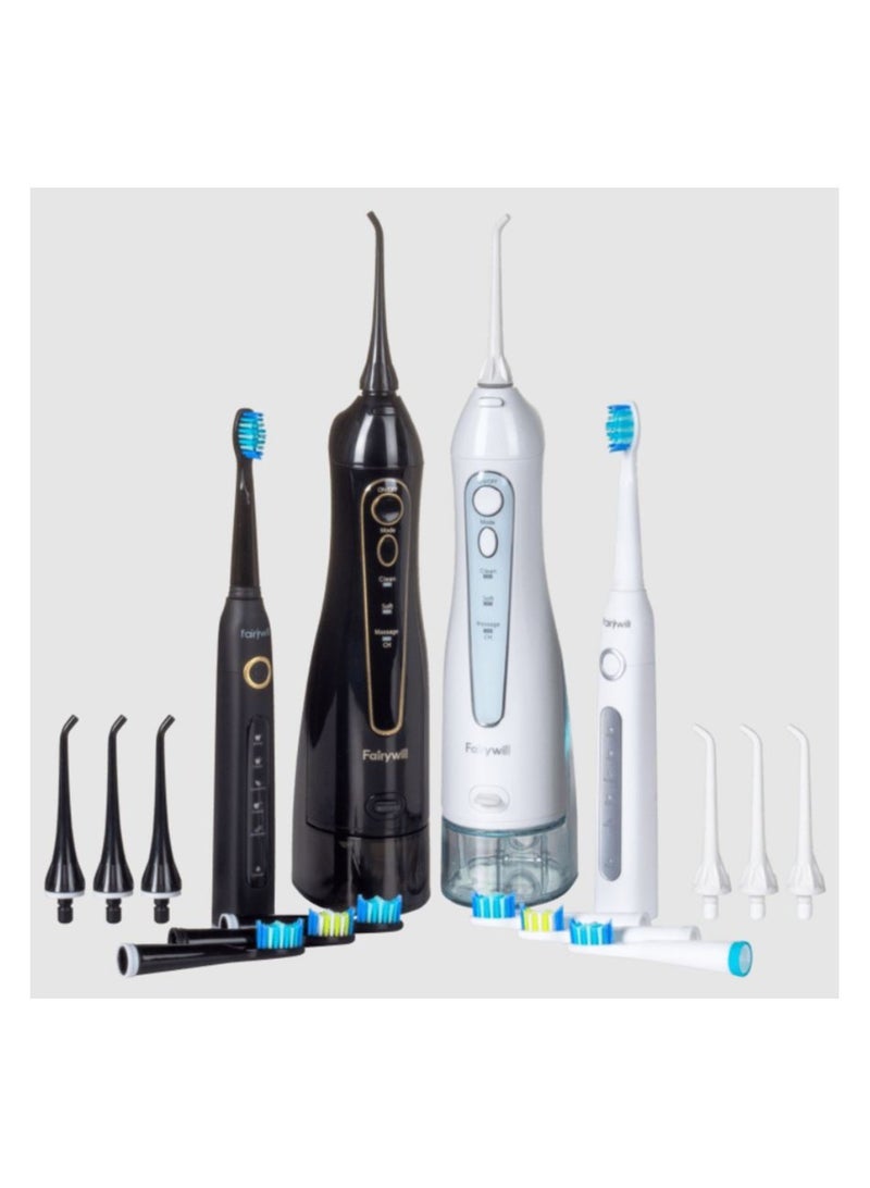 Portable Dental Water Flosser and toothbrush combo with 8 heads