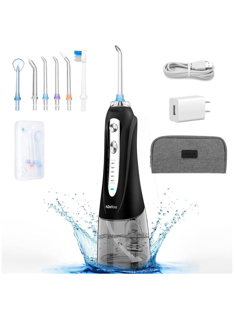 H2ofloss Cordless Water Dental Flosser, Rechargeable IPX7Waterproof Portable Oral Irrigator for Home Travel 5 Modes and 6 Jet Tips