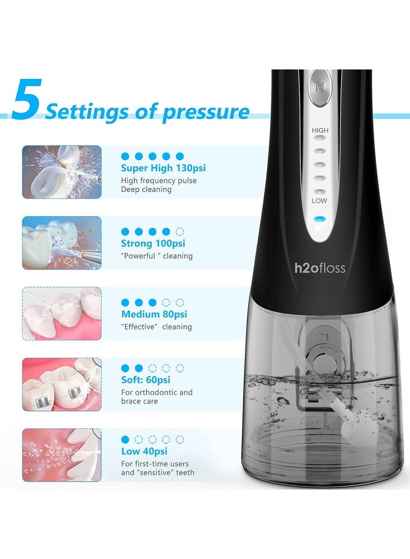 H2ofloss Cordless Water Dental Flosser, Rechargeable IPX7Waterproof Portable Oral Irrigator for Home Travel 5 Modes and 6 Jet Tips