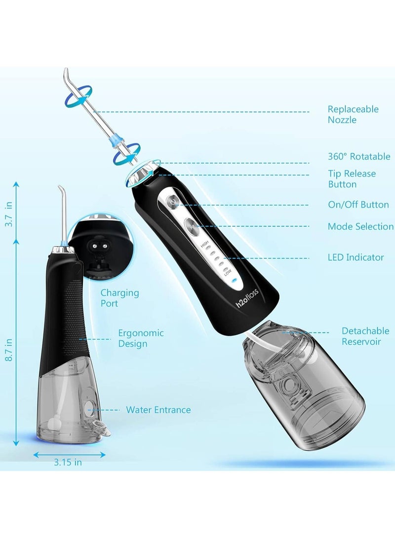 H2ofloss Cordless Water Dental Flosser, Rechargeable IPX7Waterproof Portable Oral Irrigator for Home Travel 5 Modes and 6 Jet Tips