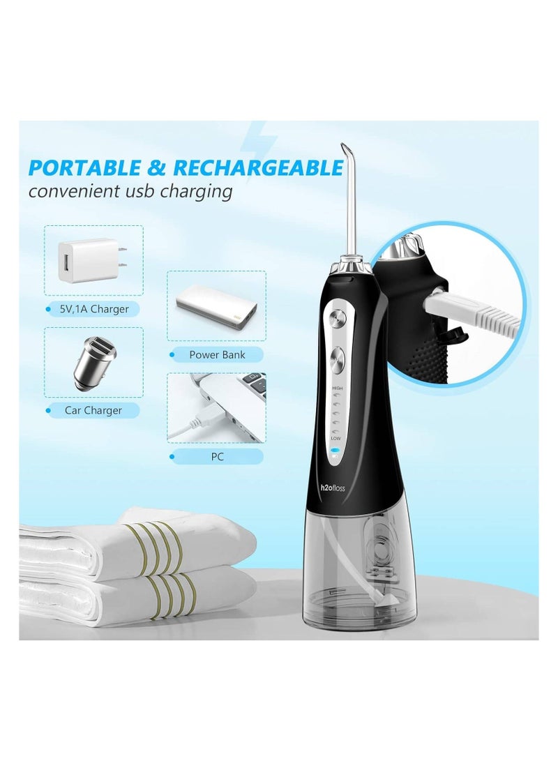 H2ofloss Cordless Water Dental Flosser, Rechargeable IPX7Waterproof Portable Oral Irrigator for Home Travel 5 Modes and 6 Jet Tips