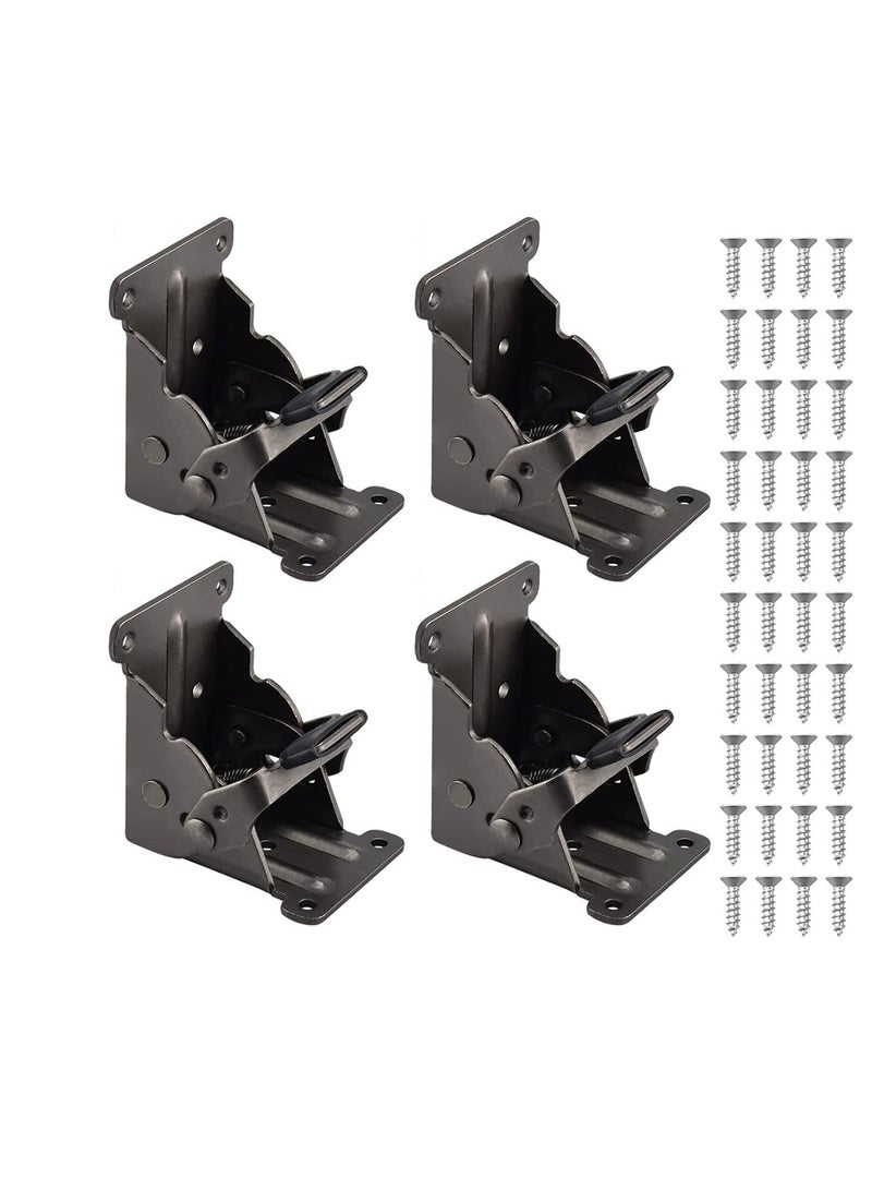 4-Pack Folding Bracket for Table and Bed Legs, 90-Degree Locking Extension Hinges in Bronze Steel, Includes Screws (Black) - Durable Support for Easy Folding and Storage.