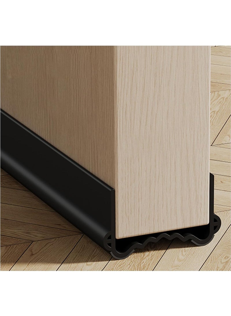 Weather Stripping Door Seal, Door Bottom Flexible Wind Noise Reduction Stopper, Under Door Sealing Strips, Adjustable Adhesive Soundproof Weather Proof Draught Excluder (Black)