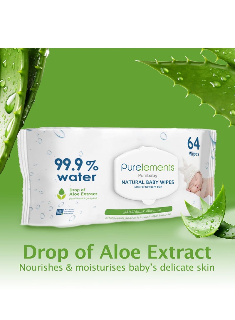 Purelements - Aloe Natural 99.9% Water Wipes - Pack of 12 - 768pcs