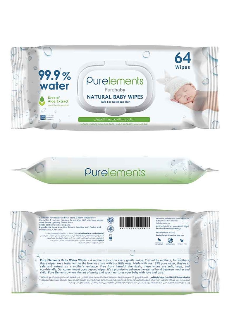 Purelements - Aloe Natural 99.9% Water Wipes - Pack of 4 - 256pcs