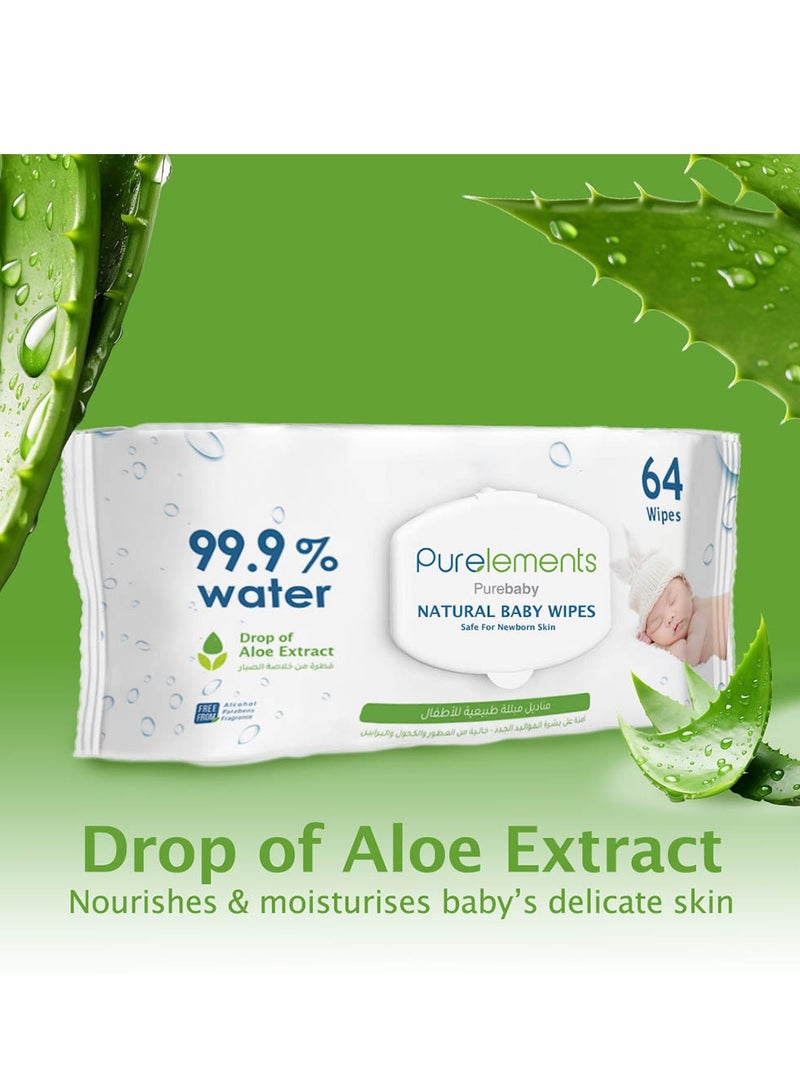 Purelements - Aloe Natural 99.9% Water Wipes - Pack of 4 - 256pcs