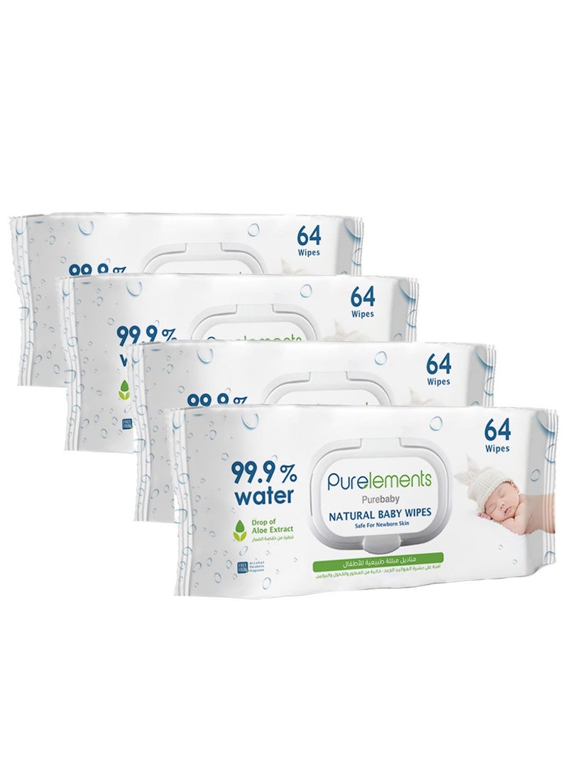 Purelements - Aloe Natural 99.9% Water Wipes - Pack of 4 - 256pcs