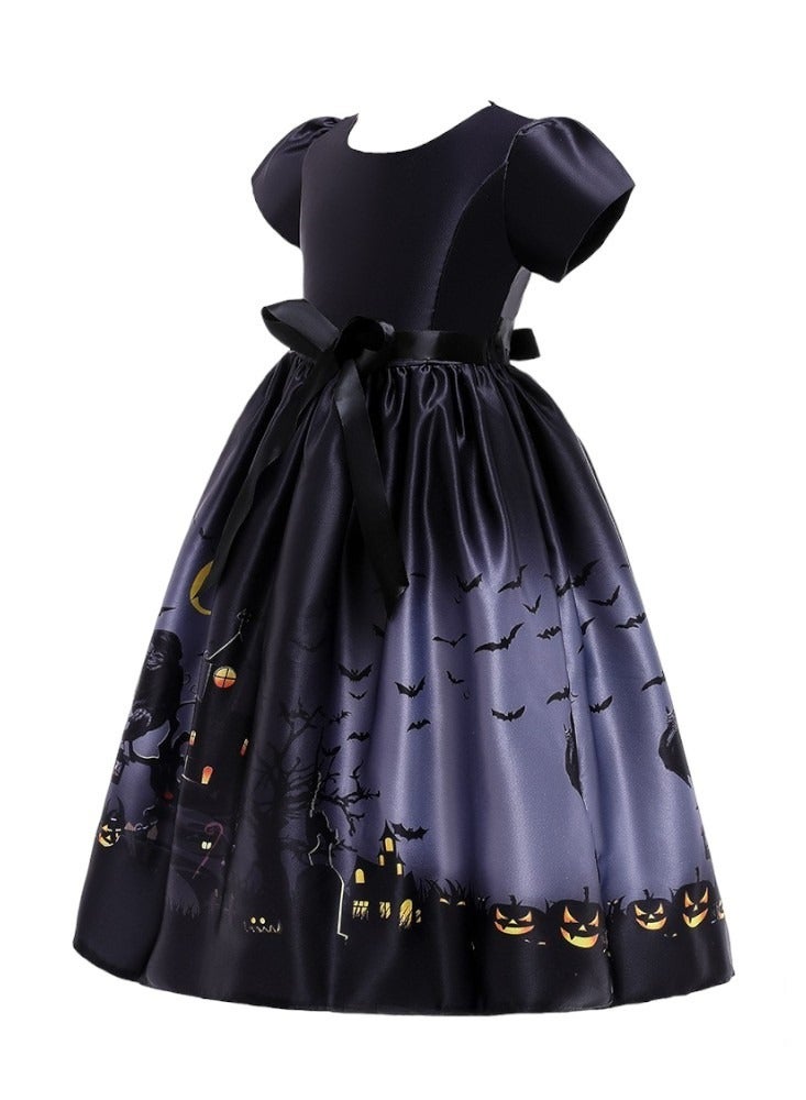 Halloween Printed Short Sleeves Dress - Black