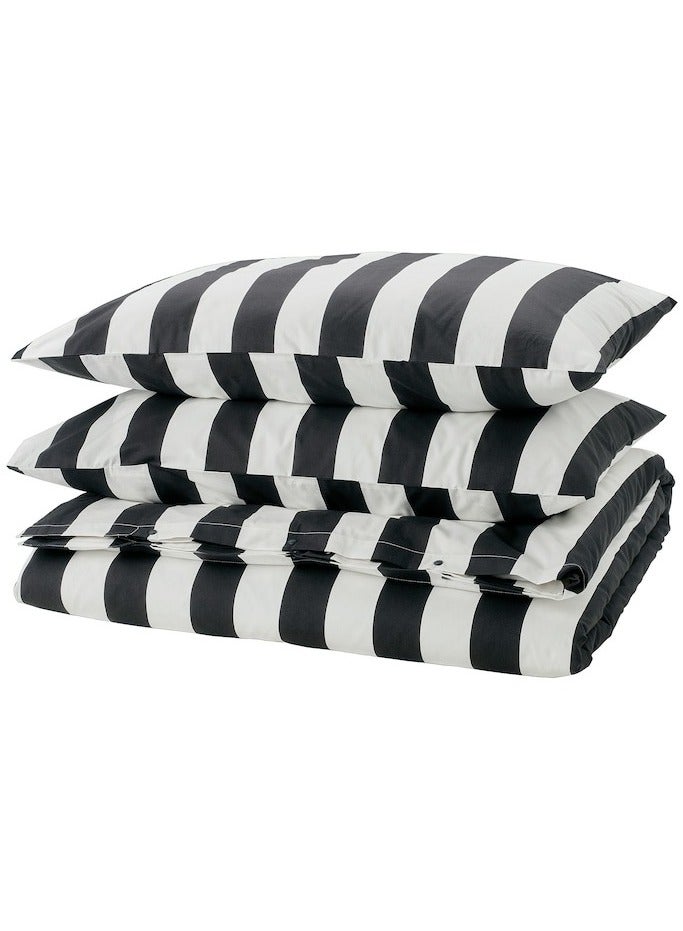 Slanhoestmal Duvet Cover And 2 Pillowcases Black White Striped 240X220/50X80 Cm