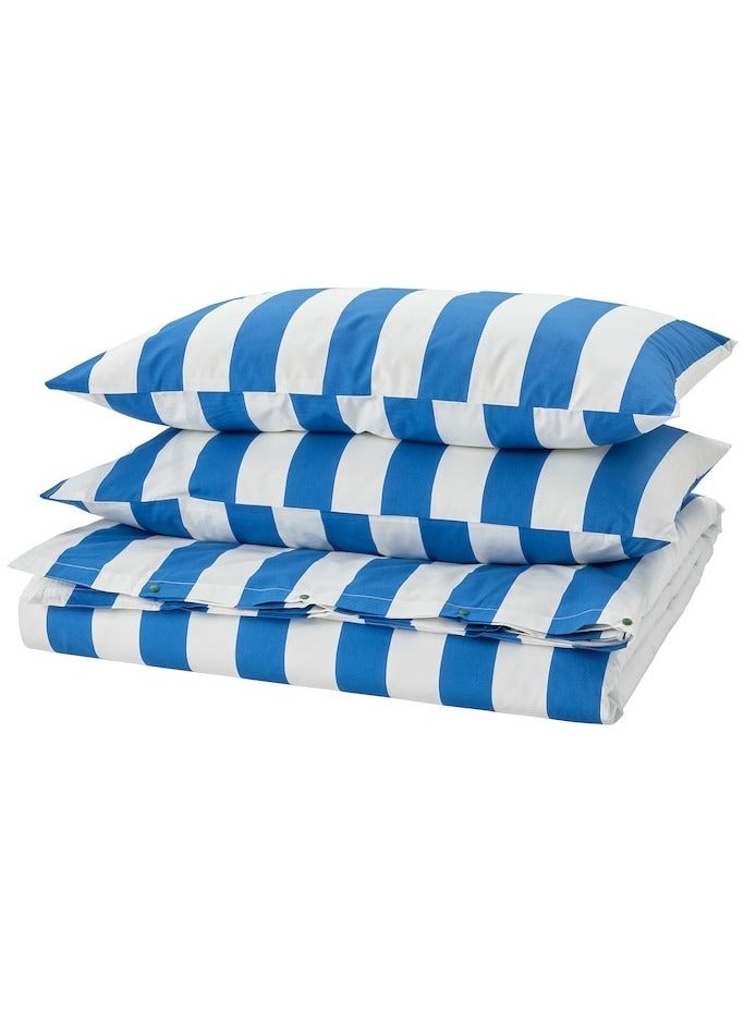 Slanhoestmal Duvet Cover And 2 Pillowcases Blue White Striped 240X220/50X80 Cm