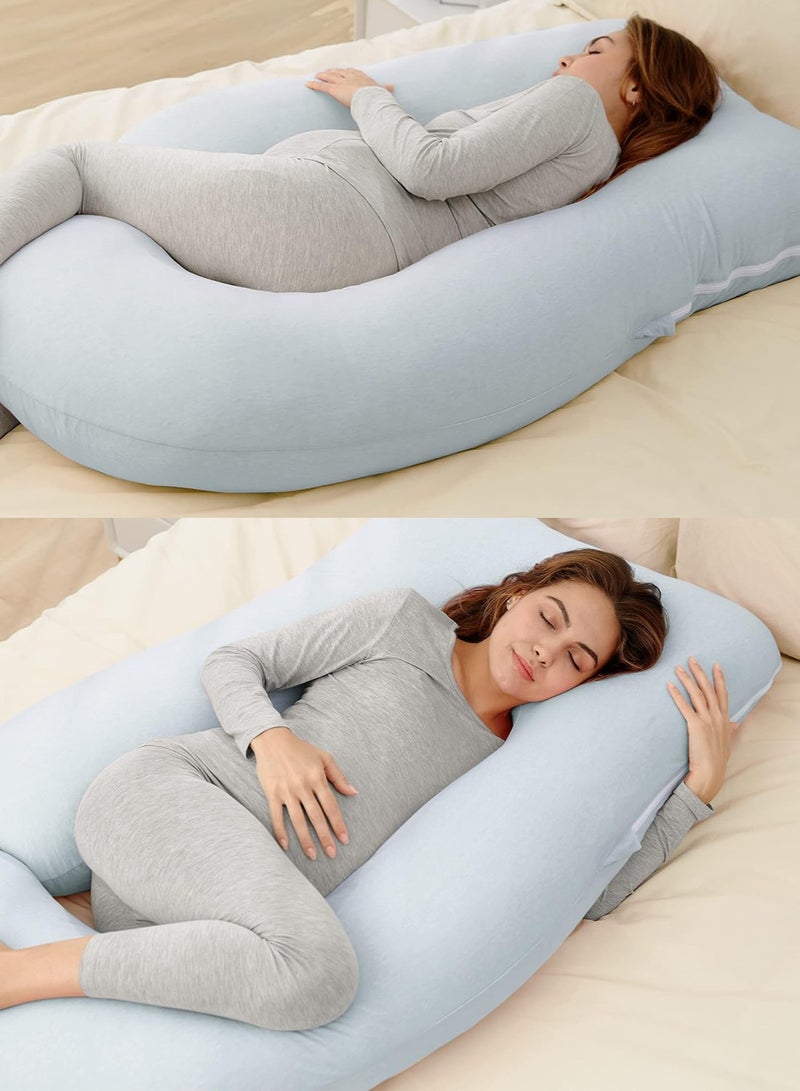 80x120x180cm Pregnancy Pillows For Sleeping, U Shaped Full Body Pillow For Pregnant Women With Back, Hip, Leg, Belly Support, Washable Jersey Cotton Cover Included, Light Blue