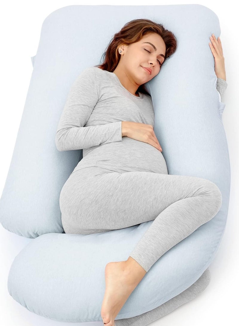 80x120x180cm Pregnancy Pillows For Sleeping, U Shaped Full Body Pillow For Pregnant Women With Back, Hip, Leg, Belly Support, Washable Jersey Cotton Cover Included, Light Blue