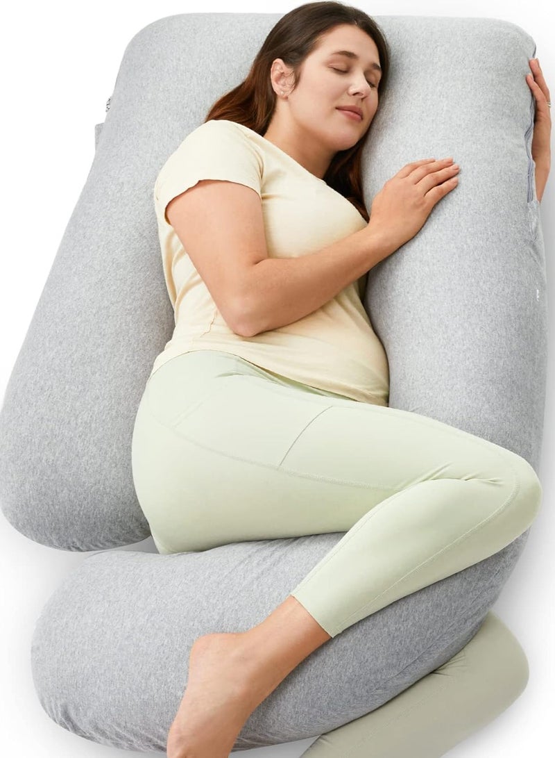 80x120x180cm U Shaped Pregnancy Pillows with Cotton Removable Cover, Full Body Pillow Maternity Support, Must Have for Pregnant Women, Hatha Grey