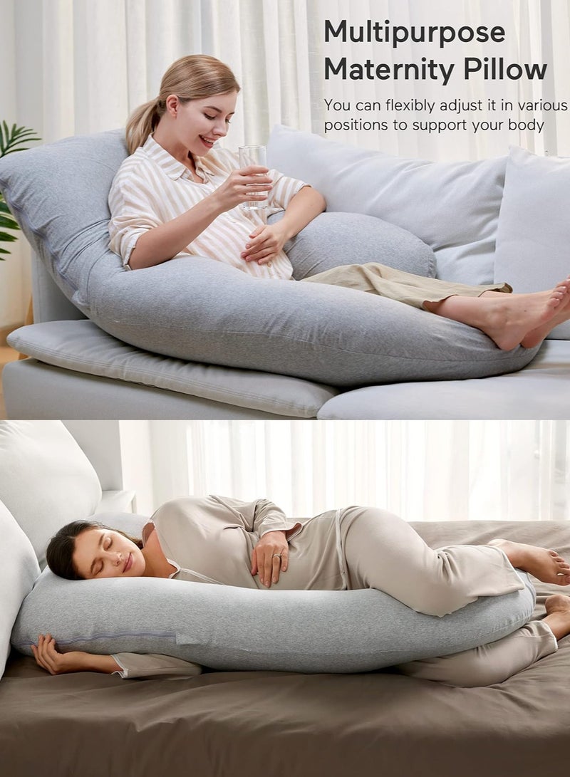 80x120x180cm U Shaped Pregnancy Pillows with Cotton Removable Cover, Full Body Pillow Maternity Support, Must Have for Pregnant Women, Hatha Grey