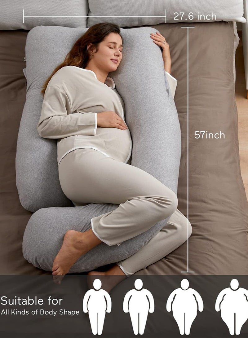 80x120x180cm U Shaped Pregnancy Pillows with Cotton Removable Cover, Full Body Pillow Maternity Support, Must Have for Pregnant Women, Hatha Grey