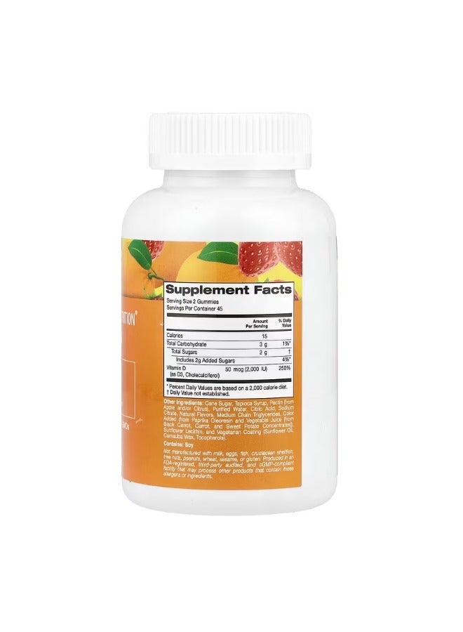 Adult Gummies Vitamin D3 – Natural Lemon, Orange & Strawberry Flavors – Dietary Supplement – 90 Vegetarian Gummies