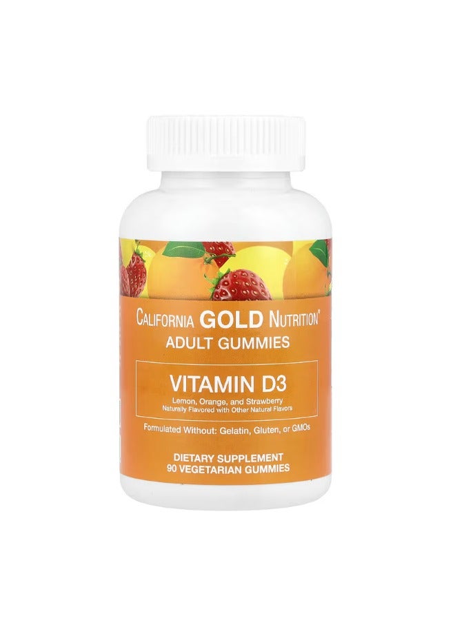 Adult Gummies Vitamin D3 – Natural Lemon, Orange & Strawberry Flavors – Dietary Supplement – 90 Vegetarian Gummies