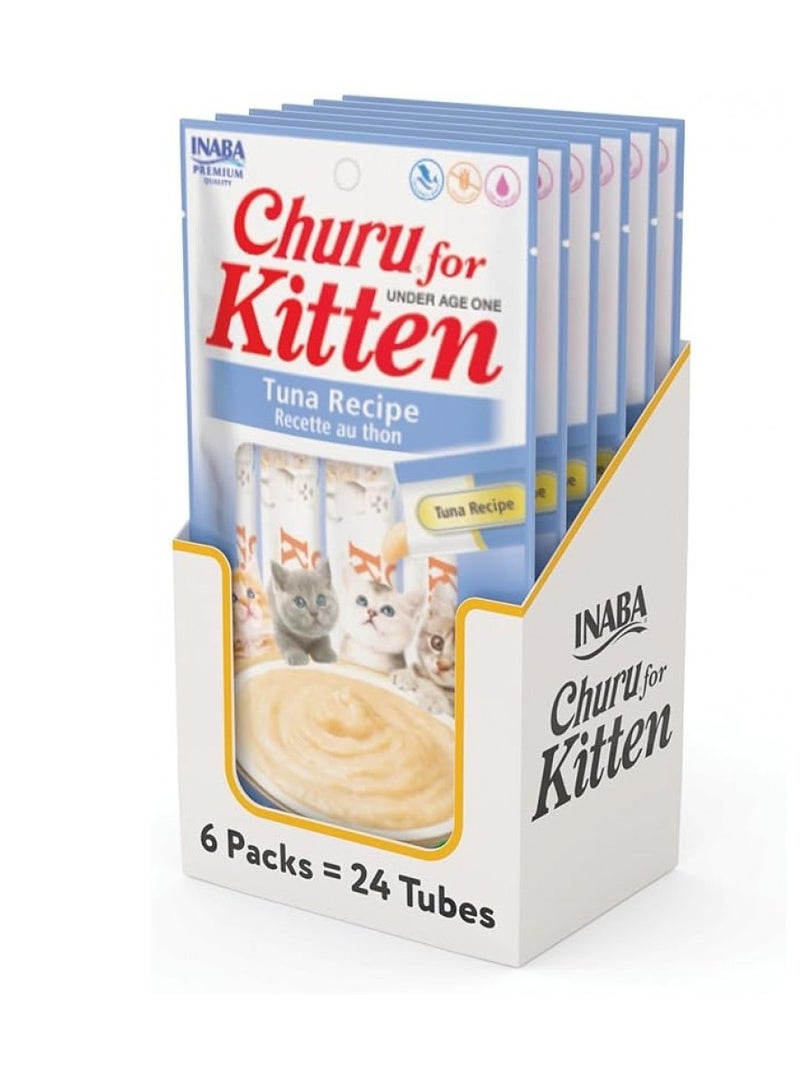 INABA, Churu, for Kittens, Grain-Free Creamy, Purée Lickable Cat Treats with Vitamin E & Taurine, 0.5 Ounces Each, 24 Tubes in 1 Box, Tuna Recipe