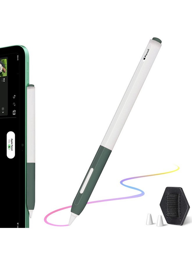 Pencil Cover For Apple Pencil 2Nd Gen Skin Holder Grip 2 Nib Covers And 1 Pencil Holder For Ipad Pro 11 12.9 Inch Compatible For Magnetic Wireless Charging And Double Tap (Green)