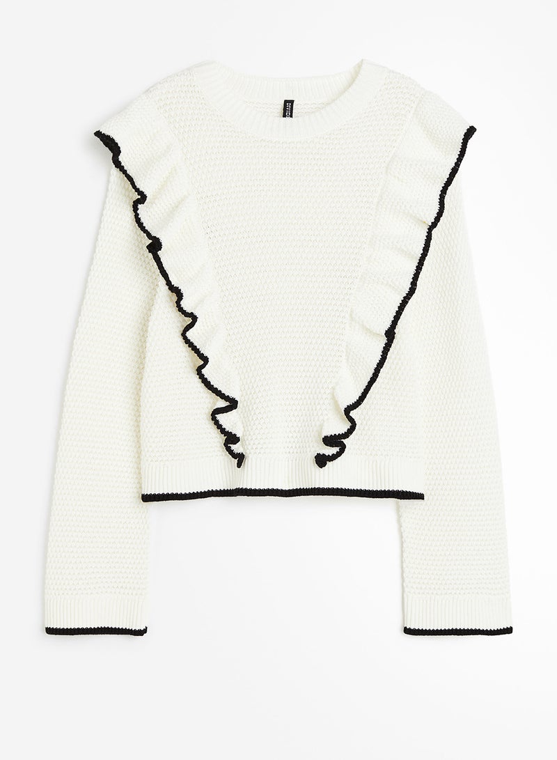 Frill-Trimmed Textured-Knit Jumper