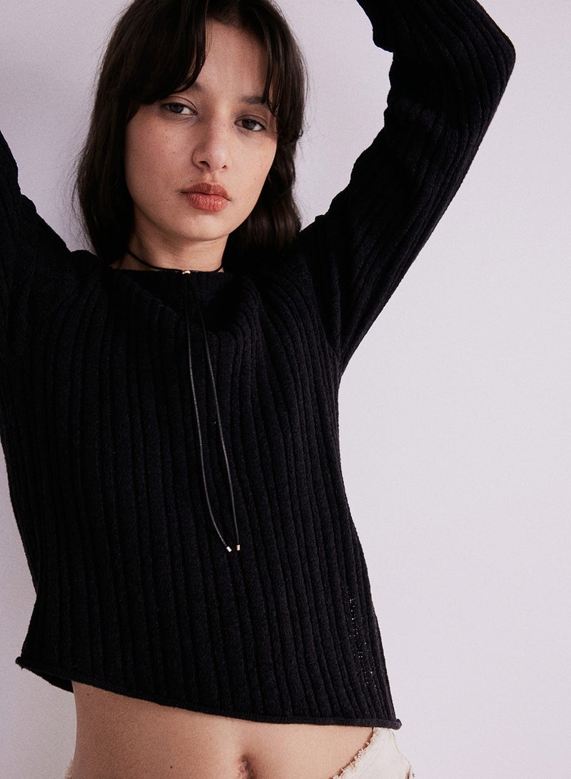 Asymmetric-Hem Rib-Knit Jumper