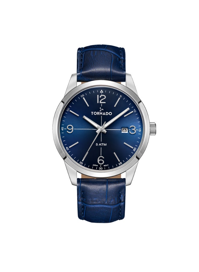 Men's Watch, Analog Display and Leather Strap - T24007-SLNN, Blue