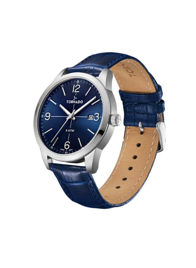 Men's Watch, Analog Display and Leather Strap - T24007-SLNN, Blue