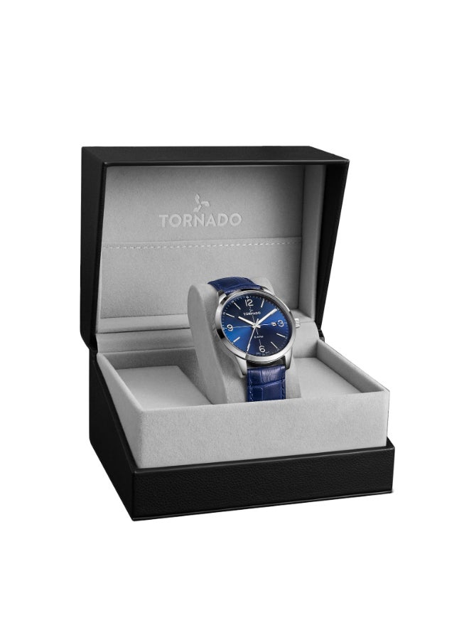 Men's Watch, Analog Display and Leather Strap - T24007-SLNN, Blue