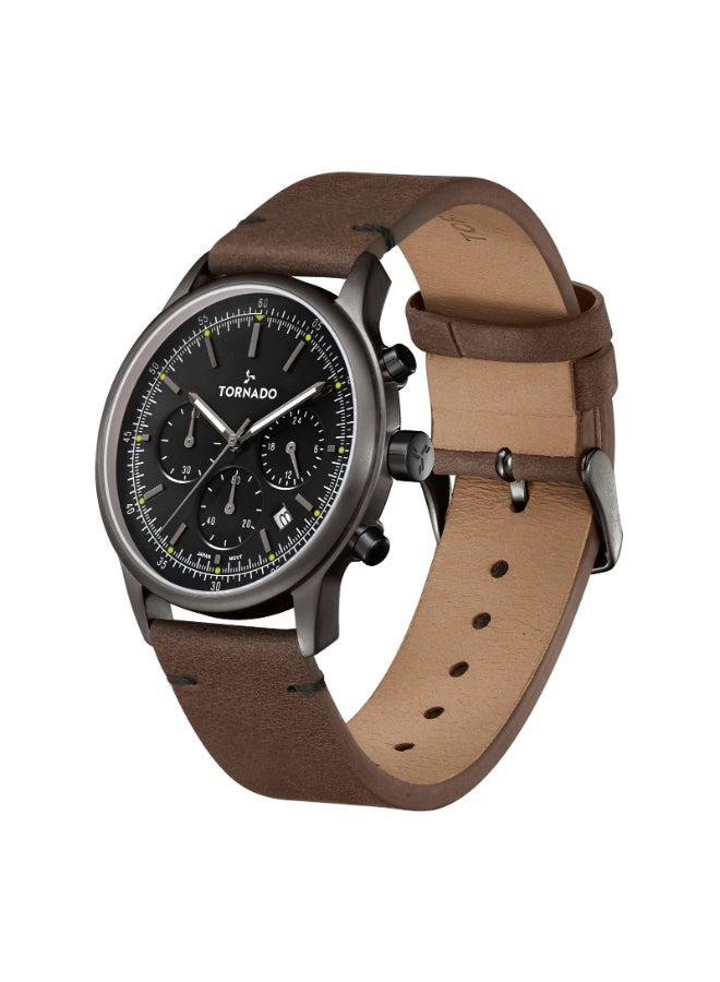 Men's Watch, Multi Function Display and Leather Strap - T24108-XLDB, Brown