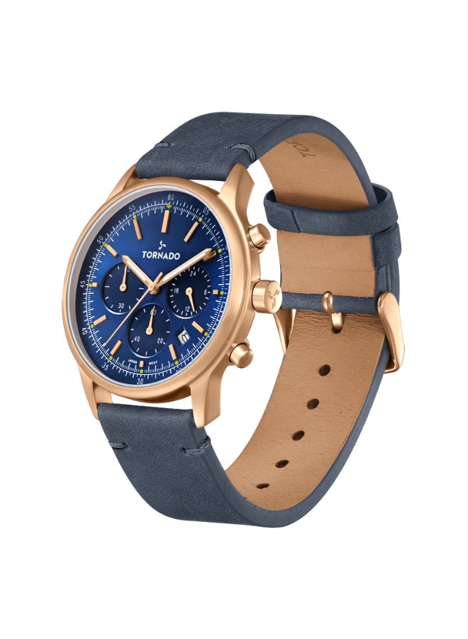 Men's Watch, Multi Function Display and Leather Strap - T24108-RLNN, Blue