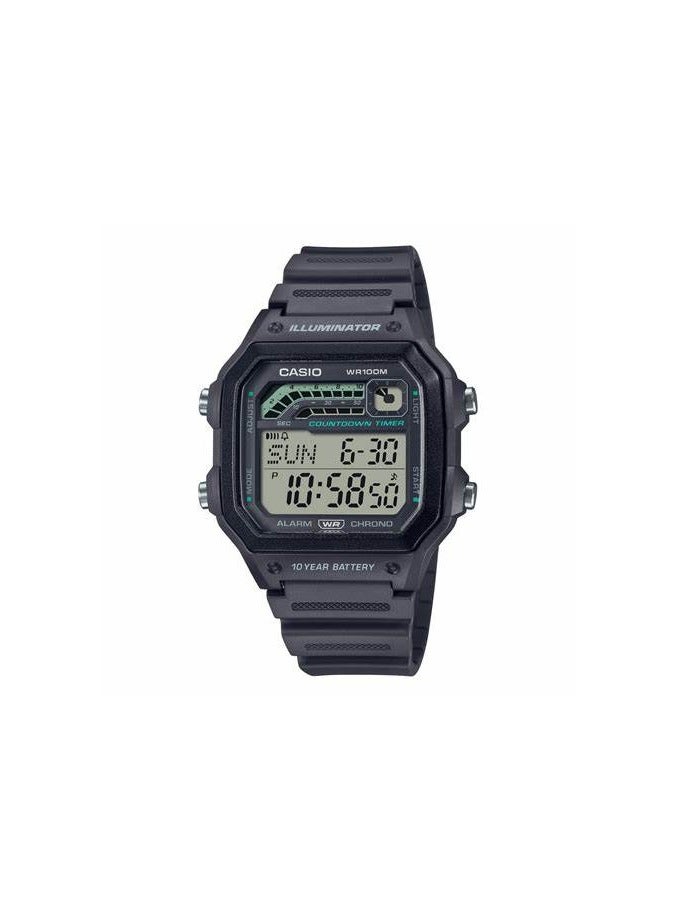 Casio Illuminator 10-Year Battery Countdown Timer Alarm Chronograph Men's Digital Watch WS1600H-8AV, Dark Grey