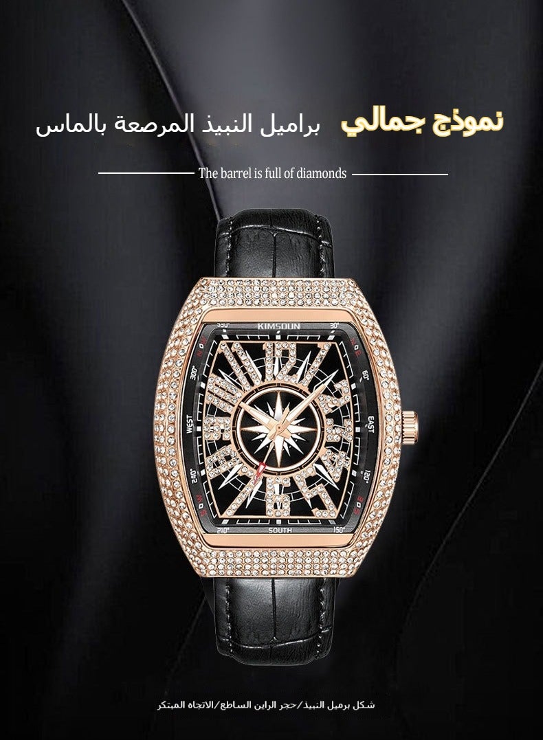 Starry Sky Diamond-Encrusted Barrel-Shaped Fashion Men's Watch