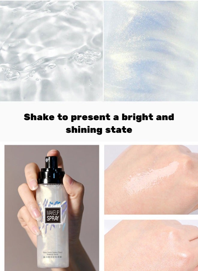 Shiny makeup setting spray moisturizing and rejuvenating waterproof and sweat-proof makeup-free fast film-forming with silver fine glitter 100ml